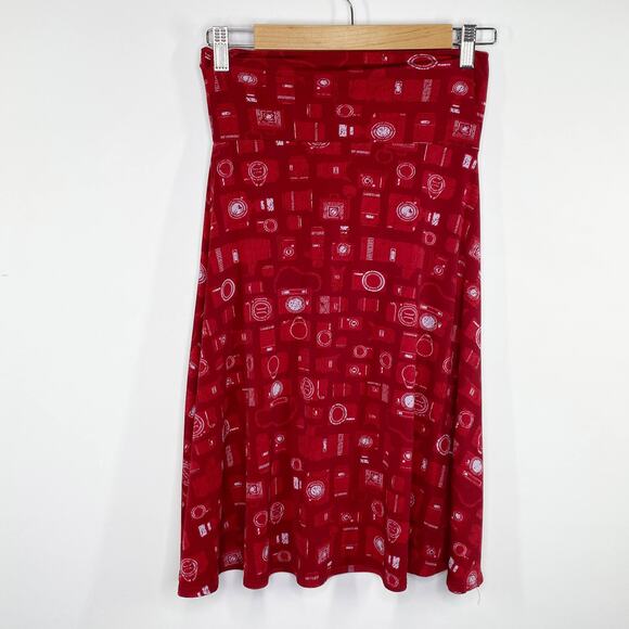 LuLaRoe Red Camera Printed Novelty A-Line Skirt Women's Size X-Small XS - Picture 1 of 7